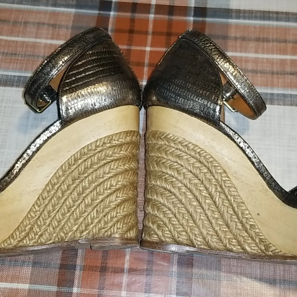 Lanvin Metallic Bronze Brown Espadrille Wedge Sandals